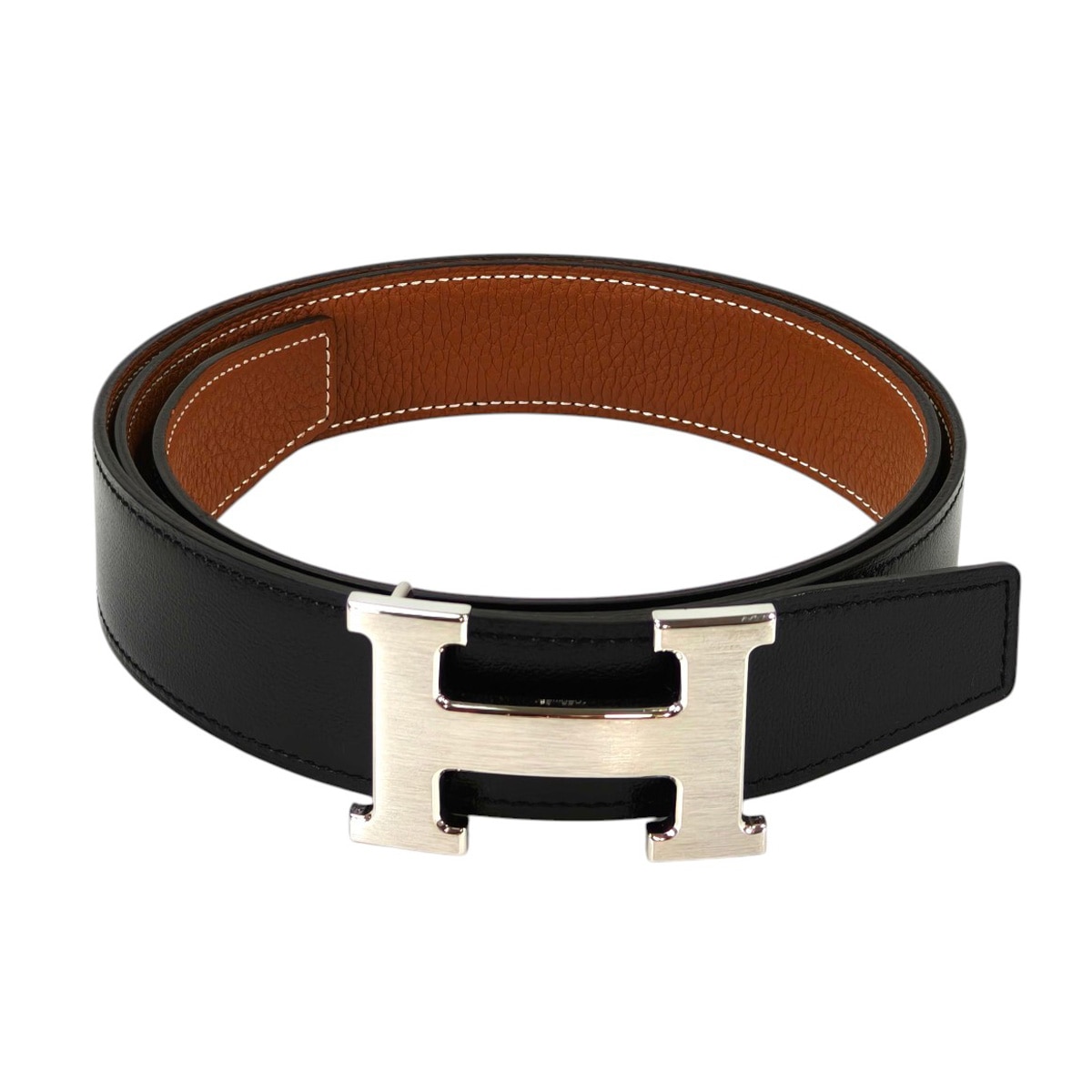 HERMES エルメス Hベルト リバーシブル W刻印 ブラック×シルバー 管理