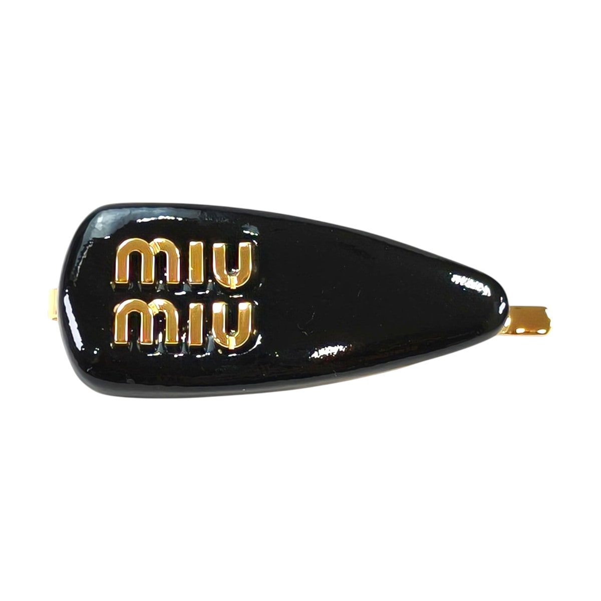 MIUMIU ミュウミュウ ロゴ付き ヘアクリップ ブラック×ゴールド 管理