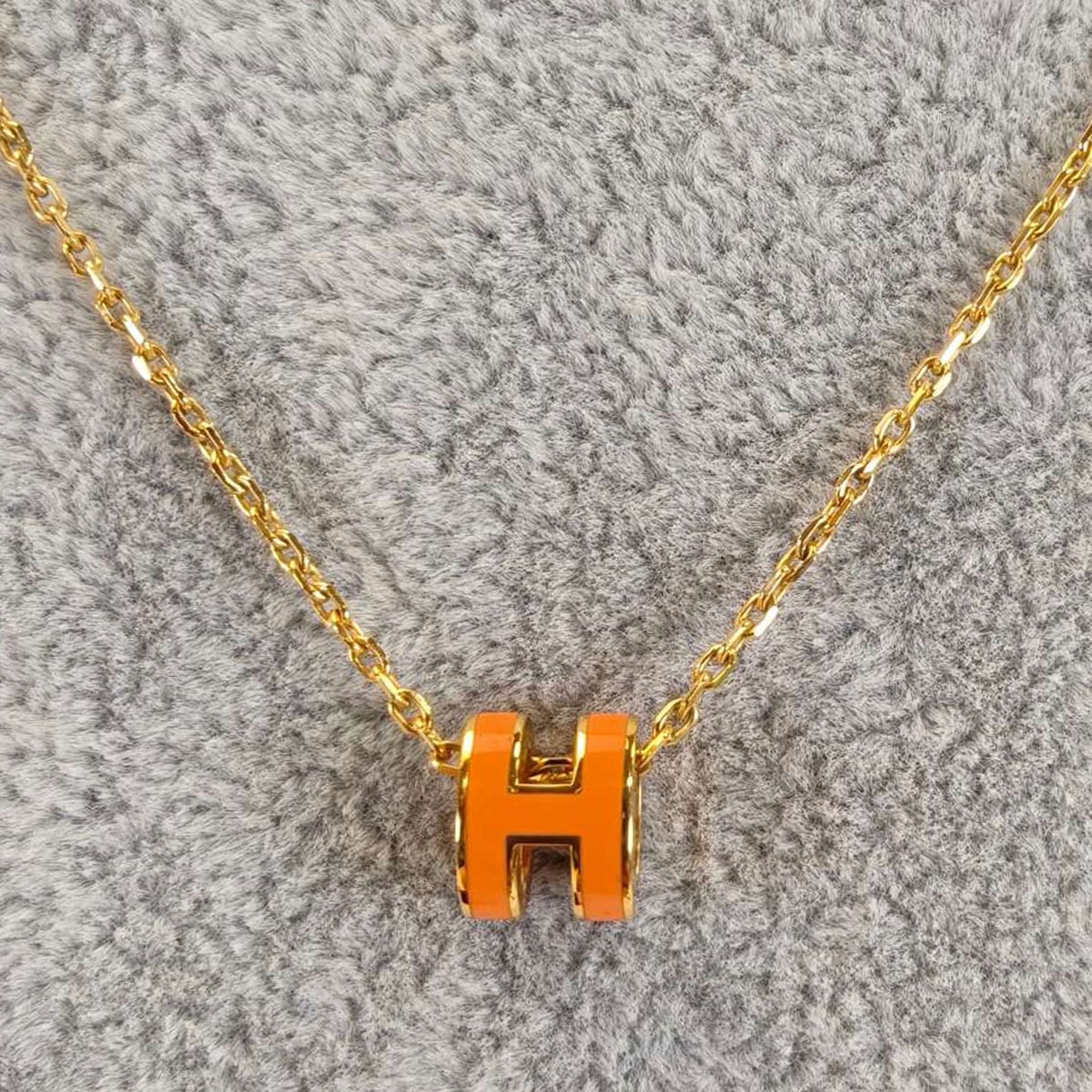 HERMES エルメス ミニ ポップH ネックレス ゴールド×オレンジ 管理番号