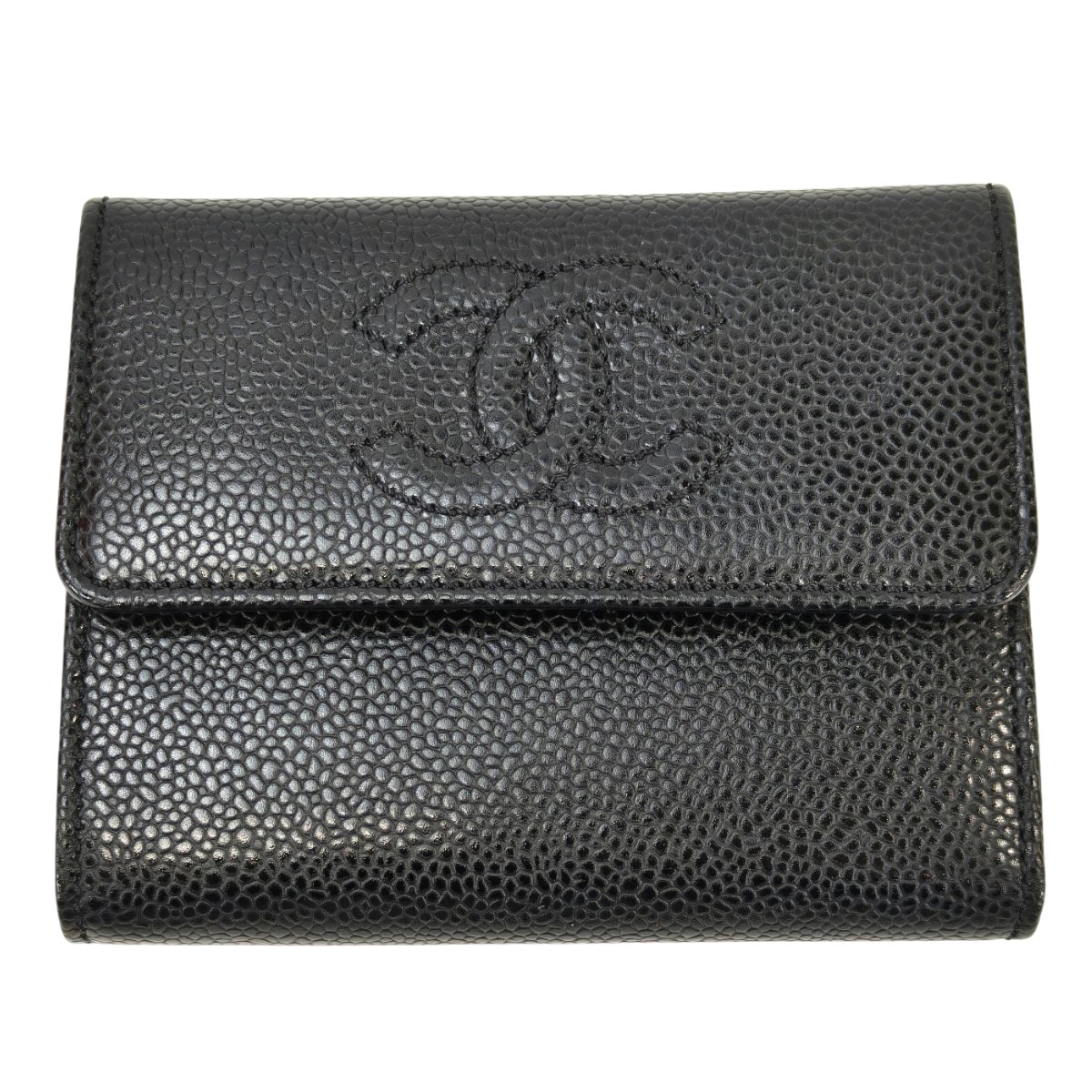 CHANEL シャネル キャビアスキン 三つ折り 財布 ブラック 管理番号 CHANEL シャネル キャビアスキン 三つ折り 財布 ブラック 管理番号