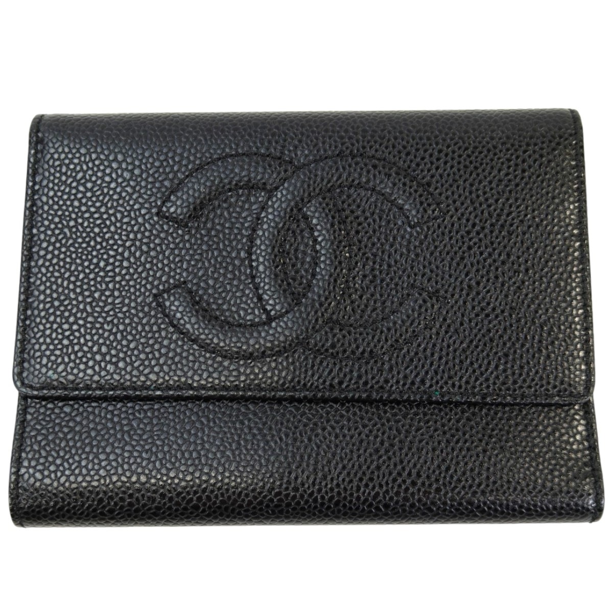 CHANEL シャネル ココマーク 三つ折り財布 キャビアスキン ブラック