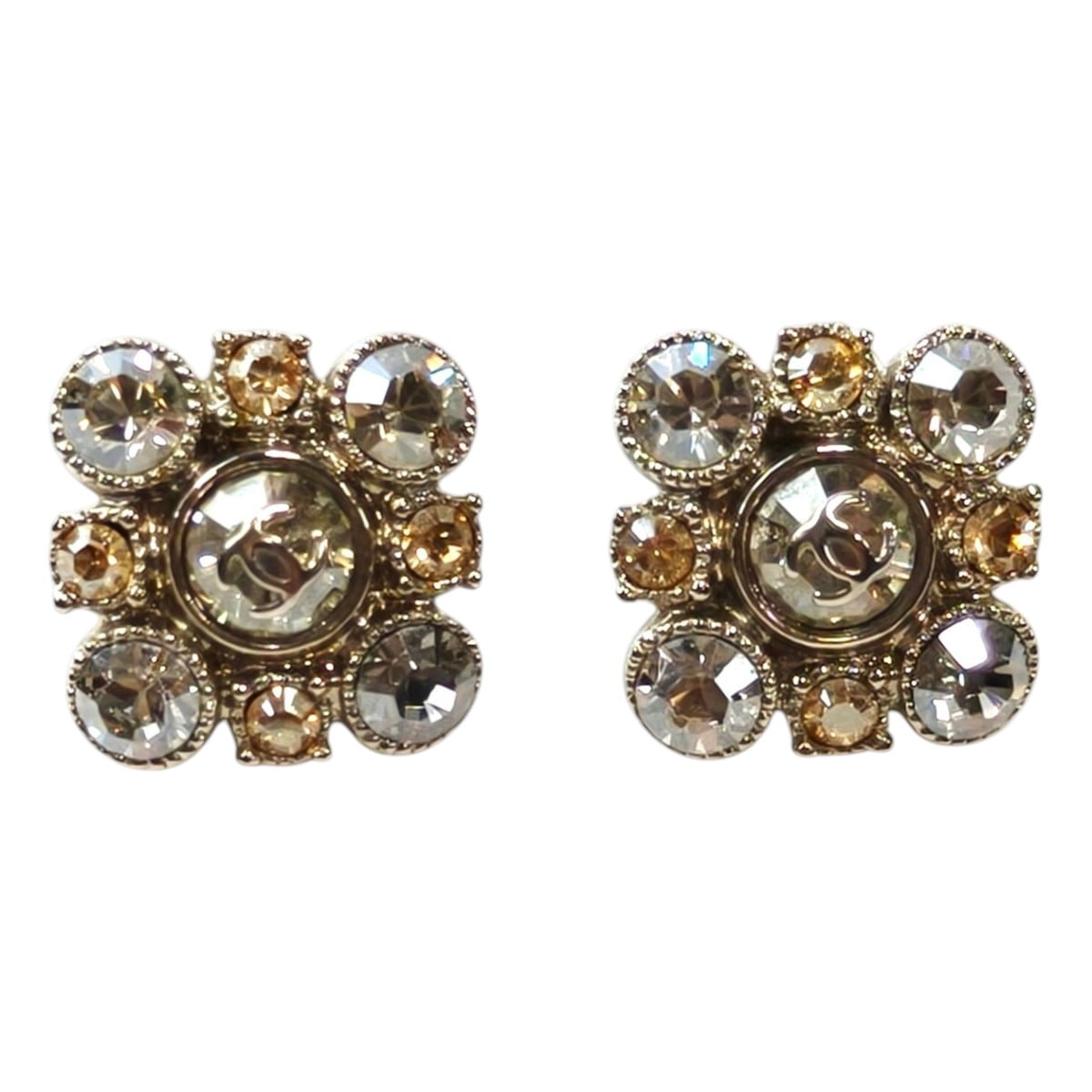 CHANEL シャネル ココマーク フラワーモチーフ ビジューピアス 金×銀