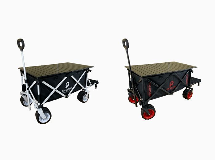 【ピクニCAR 天板SET】<br>アウトドアワゴン 後ろ開閉 天板付き 折りたたみ 大容量 耐荷重100kg｜PICNICAR