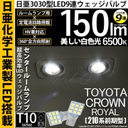 【即納】【メール便可】トヨタ クラウンロイヤル［AWS210系 前期］対応 センタールームランプ用LED T10 日亜3030 9連 うちわ型 ルームランプ用LEDウエッジバルブ 150lm ホワイト