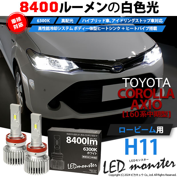 【即納】トヨタ カローラ アクシオ［NKE/NRE/NZE160系 中期モデル］対応 ロービーム用 H11 LED MONSTER L8400 ホワイト LEDロービームキット バルブ規格：H11(H8/H11/H16共通)