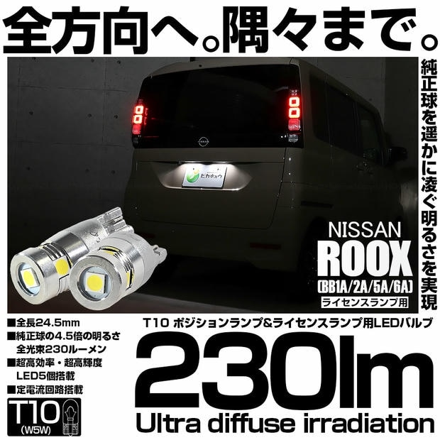 【メール便可】ニッサン ルークス［BB1A/2A/5A/6A］対応 ライセンスランプ用LED T10 爆光230lm Ultra diffuse irradiation 24.5mm LEDカラー：ホワイト6700K 1セット2個入