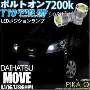 【即納】【メール便可】ダイハツ ムーヴ［L175S/L185S 前期モデル］対応 ポジションランプ用LED T10 ボルトオン HYPER SMDウェッジシングル LEDカラー：ユーロホワイト7200