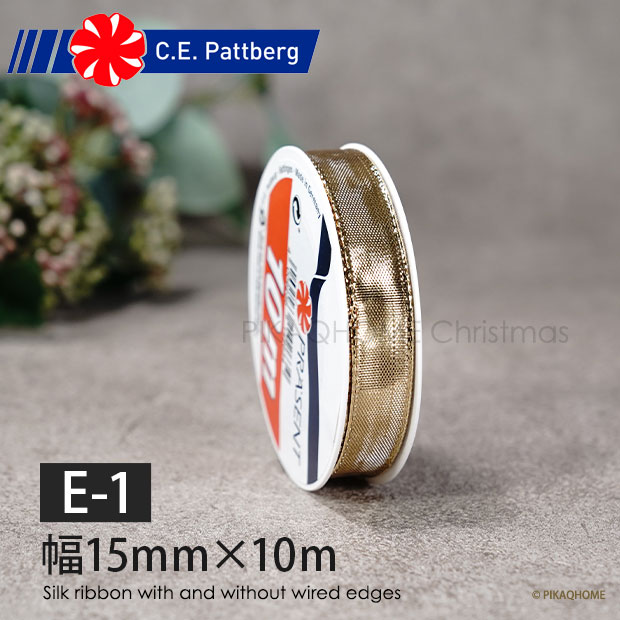 IMOLA シルク ワイヤーリボン ゴールド ゴールド ライン 金地に両サイド金のライン Silk ribbon with and without wired edges 幅15mm 長さ10m 1210-099【E-1】