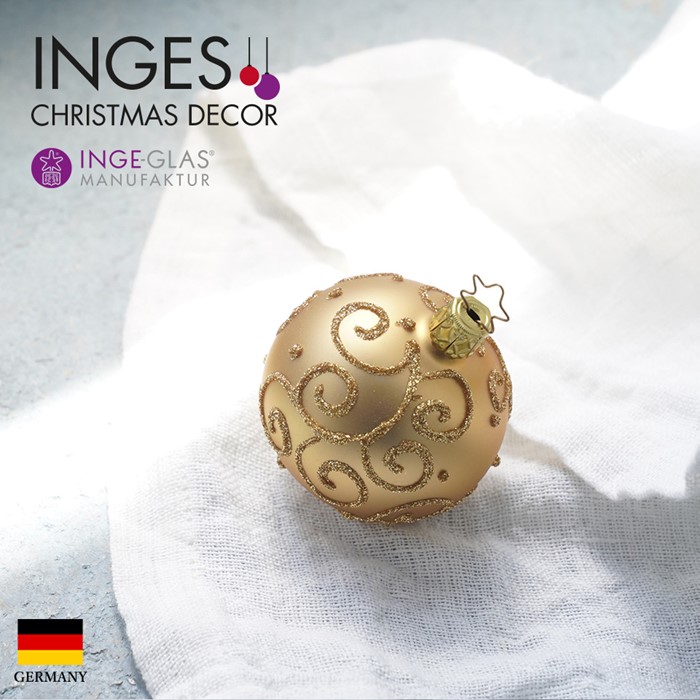 【100017】 クリスマスツリー オーナメント ドイツ INGE-GLAS MANUFAKTUR(インゲ・グラス)ボールオーナメント バロック ゴールド 6cm