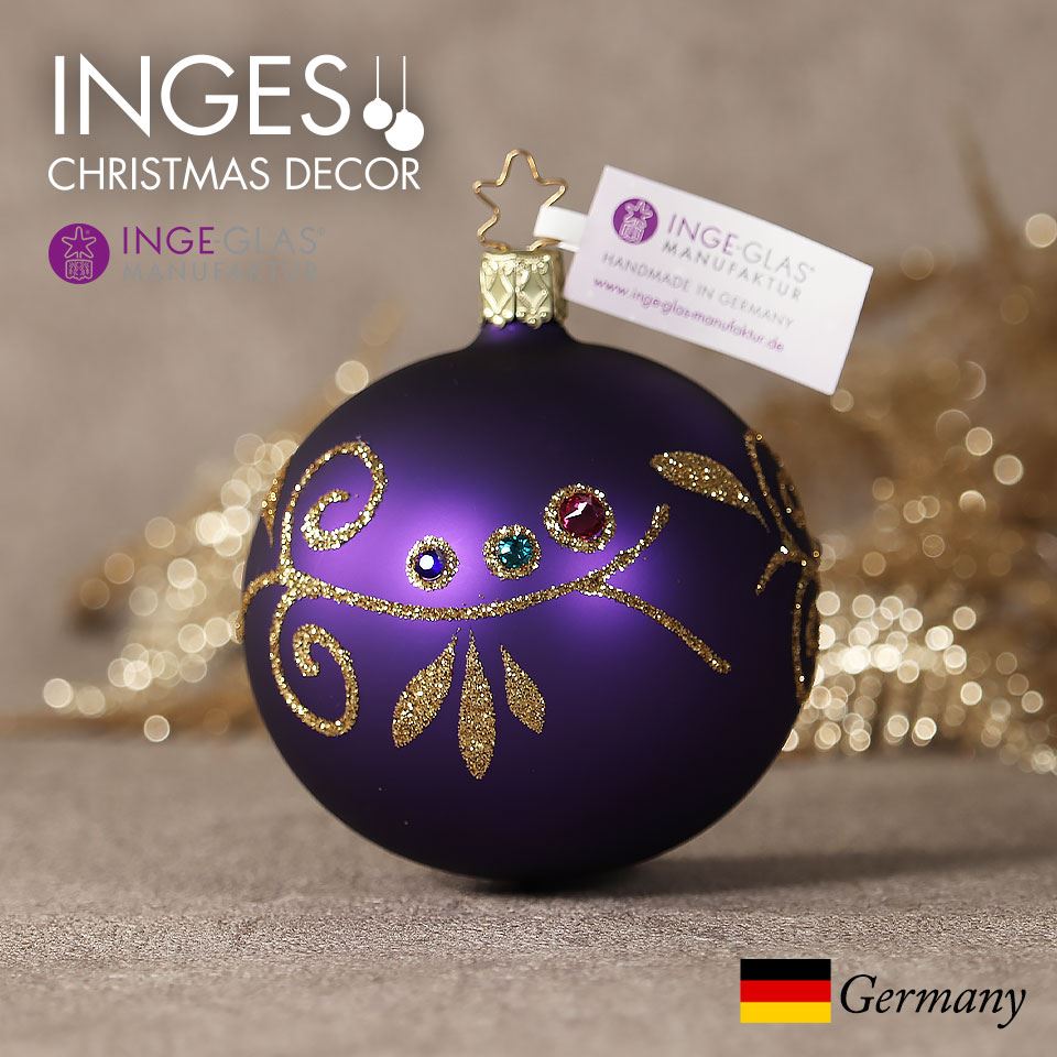 クリスマスツリー オーナメント ドイツ INGE-GLAS MANUFAKTUR（インゲ・グラス）ガラス デコレーションボール ノーブルボーダー ダークパープルマット 8cm _[100027]  s60