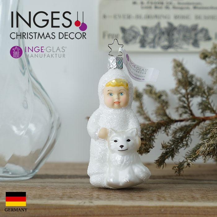 クリスマスツリー オーナメント ドイツ INGE-GLAS MANUFAKTUR（インゲ・グラス）［雪のこどもたち］ 狼とこども 10.5cm _[100053]