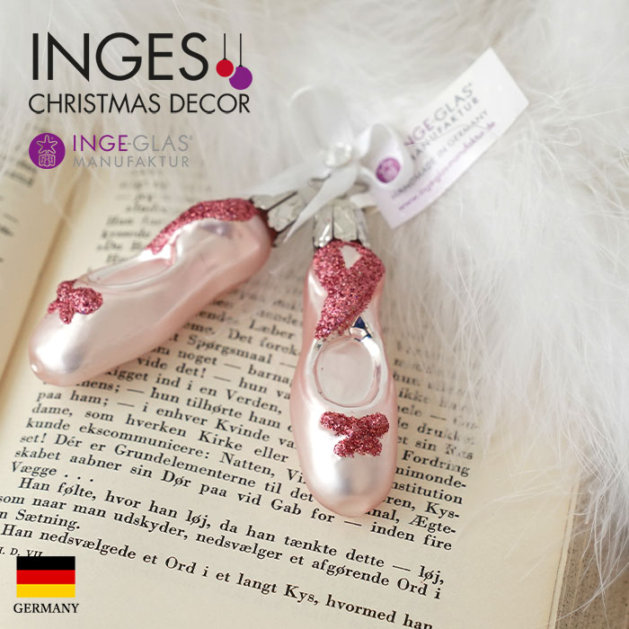 クリスマスツリー オーナメント ドイツ INGE-GLAS MANUFAKTUR（インゲ・グラス）ガラス バレエシューズ ピンク 7cm _[100071]  s60