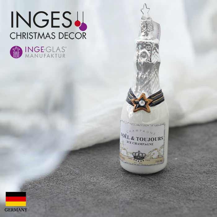 【100078】 クリスマスツリー オーナメント ドイツ INGE-GLAS MANUFAKTUR（インゲ・グラス）【スワロフスキー】アイスシャンパン お酒 ドリンク 12.5cm