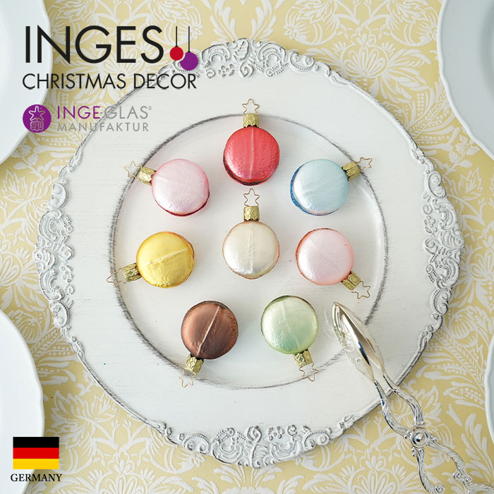 クリスマスツリー オーナメント ドイツ INGE-GLAS MANUFAKTUR（インゲ・グラス）マカロン スイーツ お菓子 5cm 8個セット _[100084]