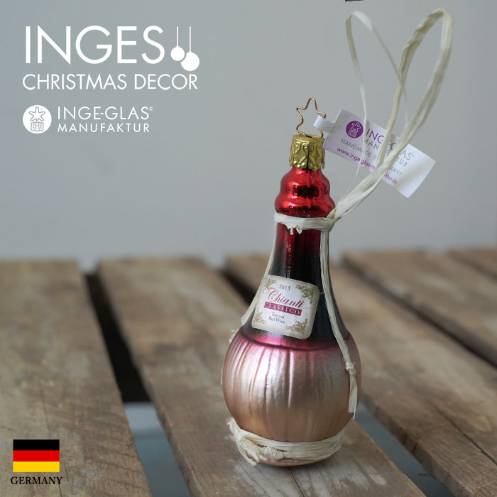 【100094】 クリスマスツリー オーナメント ドイツ INGE-GLAS MANUFAKTUR（インゲ・グラス）キャンティ 赤ワイン ドリンク お酒 レッド 11.5cm