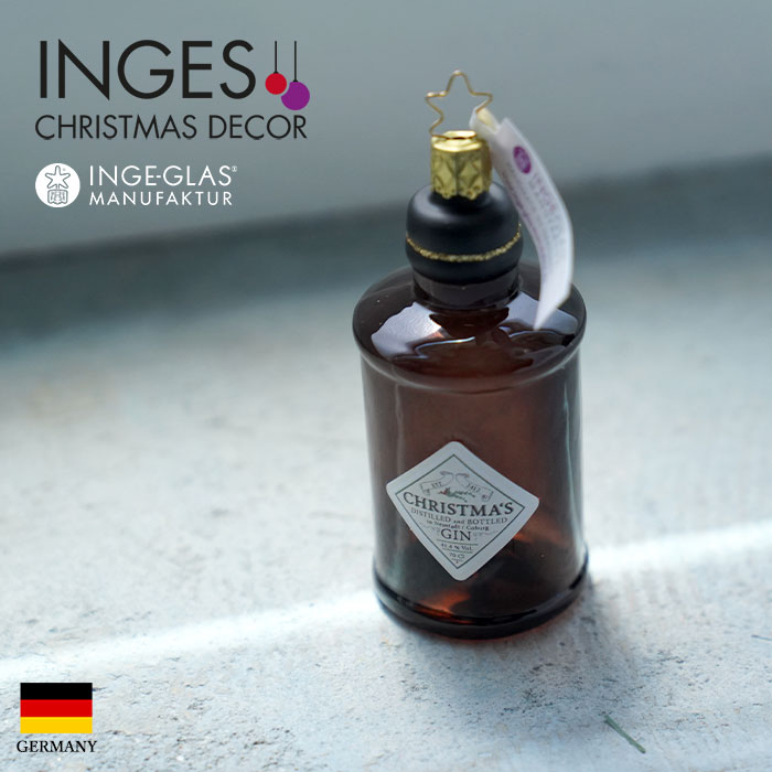 クリスマスツリー オーナメント ドイツ INGE-GLAS MANUFAKTUR（インゲ・グラス）ガラス ジン ブラック スピリッツ ドリンク お酒 10.5cm _[100100]  s60