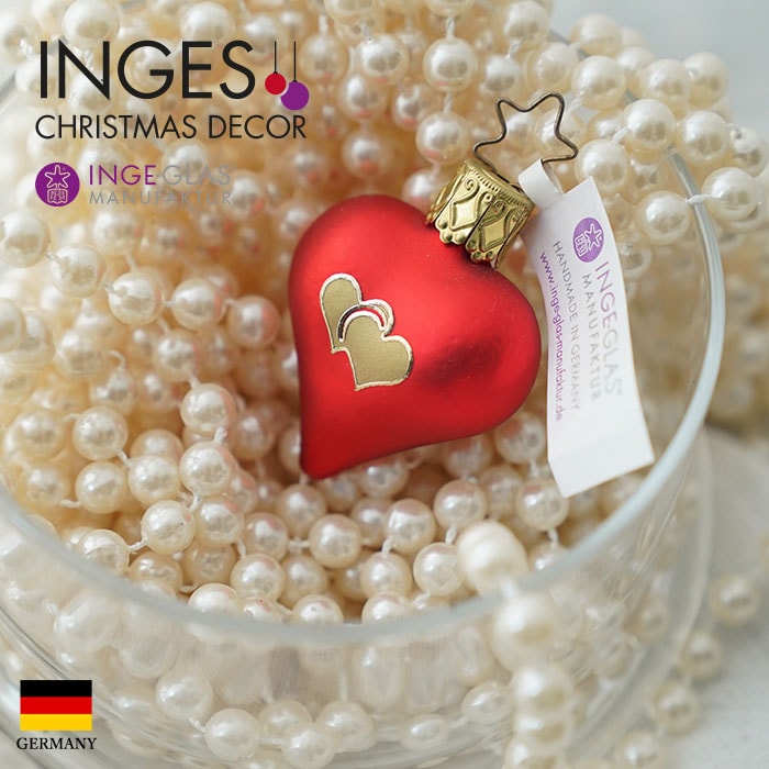 クリスマスツリー オーナメント ドイツ INGE-GLAS MANUFAKTUR（インゲ・グラス）ガラス マットレッドハート ハート柄 5cm _[100114]  s60