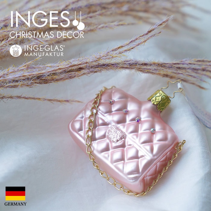 クリスマスツリー オーナメント ドイツ INGE-GLAS MANUFAKTUR（インゲ・グラス）【スワロフスキー】ハンドバッグ キルティングピンク 6cm _[100125]  s60