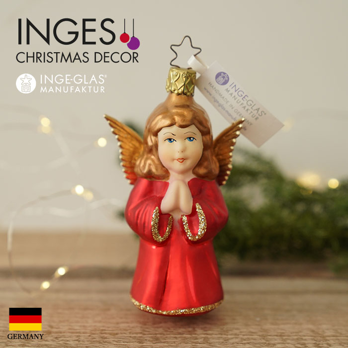 クリスマスツリー 飾り ガラス製 オーナメント INGE-GLAS MANUFAKTUR インゲ・グラス 赤いローブをまとったエンジェル 10cm（10212S019）