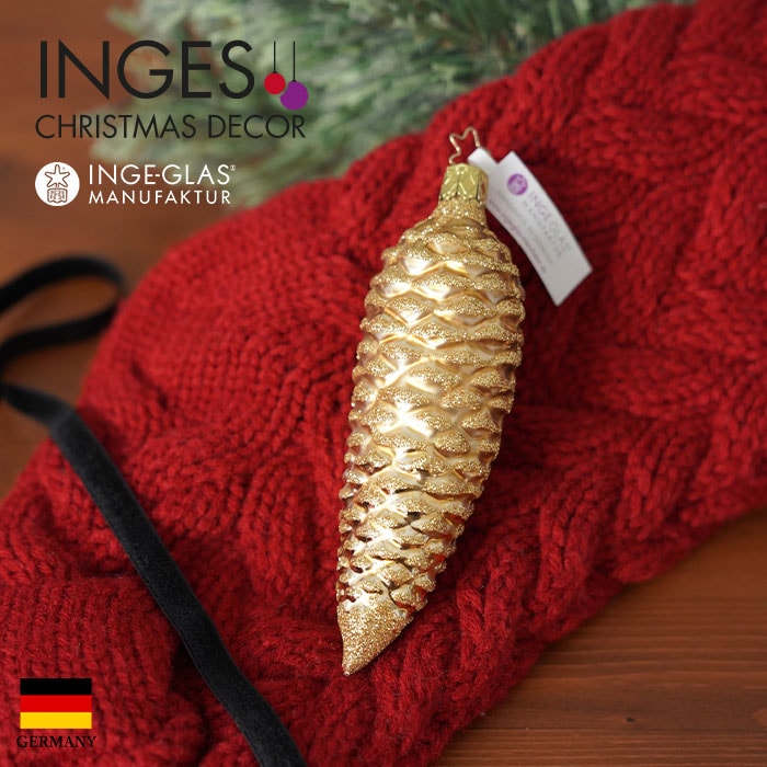 クリスマスツリー オーナメント ドイツ INGE-GLAS MANUFAKTUR（インゲ・グラス）金の松ぼっくり パインコーンゴールド 13.5cm _[100156]  s60