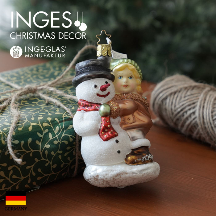 クリスマスツリー オーナメント ドイツ INGE-GLAS MANUFAKTUR（インゲ・グラス）ゆきだるまのお友達 12.5cm _[100159]  送料無料