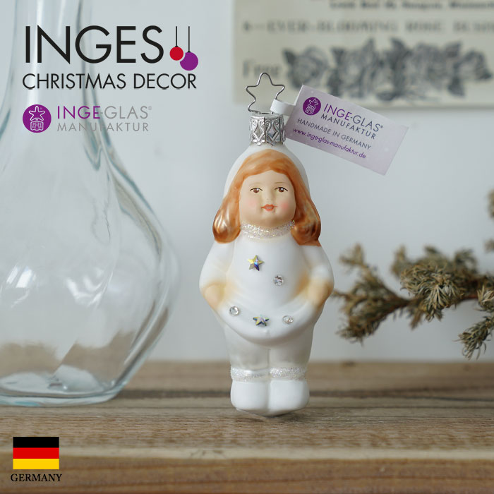 クリスマスツリー オーナメント ドイツ INGE-GLAS MANUFAKTUR（インゲ・グラス）ガラス 星の銀貨(スターマネー)の女性 ホワイト 10.5cm _[100182]  s60