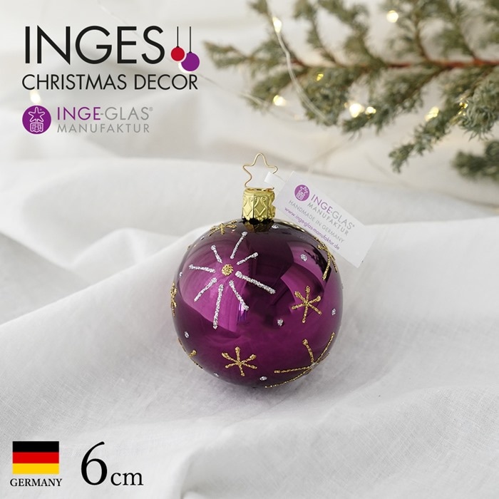 クリスマスツリー オーナメント ドイツ INGE-GLAS MANUFAKTUR（インゲ・グラス）ガラス デコレーションボール スター柄グレープパープル 6cm _[100200]  s60