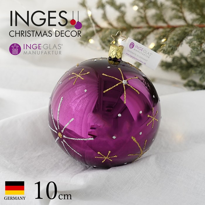 クリスマスツリー オーナメント ドイツ INGE-GLAS MANUFAKTUR（インゲ・グラス）ガラス デコレーションボール スター柄グレープパープル 10cm _[100202]  s60