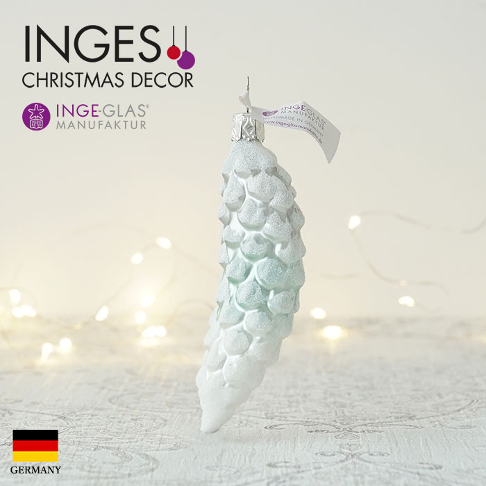 クリスマスツリー オーナメント ドイツ INGE-GLAS MANUFAKTUR（インゲ・グラス）ガラス パインコーン 松ぼっくり ホワイト 11cm _[100211]  s60