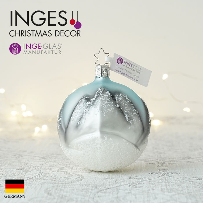 クリスマスツリー オーナメント ドイツ INGE-GLAS MANUFAKTUR（インゲ・グラス）ガラス デコレーションボール 雪の積もったマウンテン柄 冬山 山脈 8.5cm _[100212]  s60