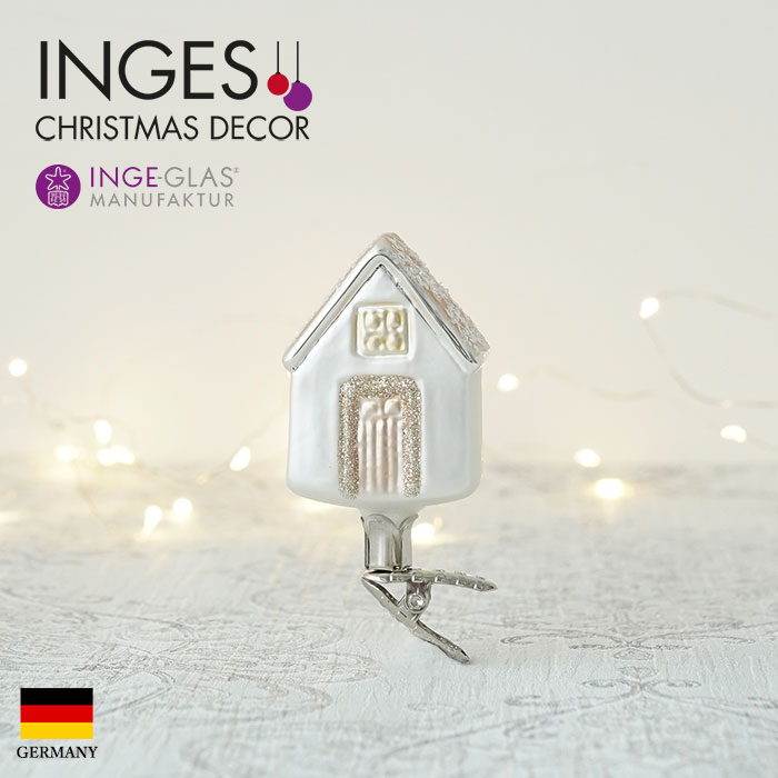 クリスマスツリー オーナメント ドイツ INGE-GLAS MANUFAKTUR（インゲ・グラス）雪の積もった家 ホワイト 7.5cm _[100214]  s60