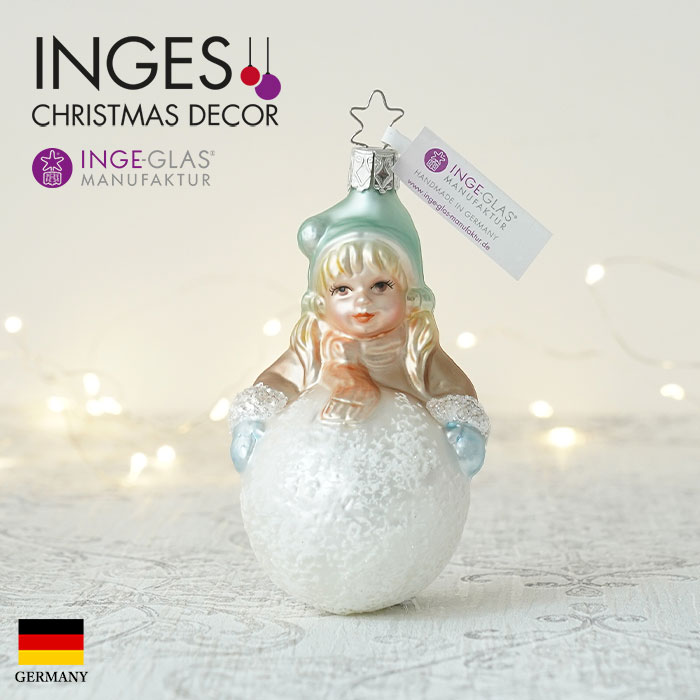 【100226】 クリスマスツリー オーナメント ドイツ INGE-GLAS MANUFAKTUR（インゲ・グラス）雪玉で遊ぶ女の子 11cm