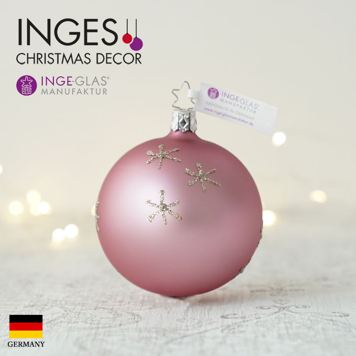 クリスマスツリー オーナメント ドイツ INGE-GLAS MANUFAKTUR（インゲ・グラス）ボール テンダースターズ デザートローズマット 8ｃｍ _[100236]