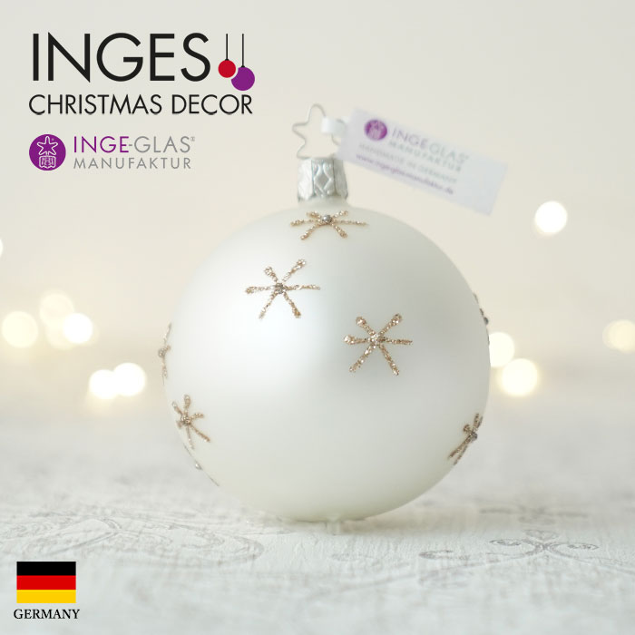 クリスマスツリー オーナメント ドイツ INGE-GLAS MANUFAKTUR（インゲ・グラス）ボール テンダースターズ ホワイトマット 8ｃｍ _[100238]