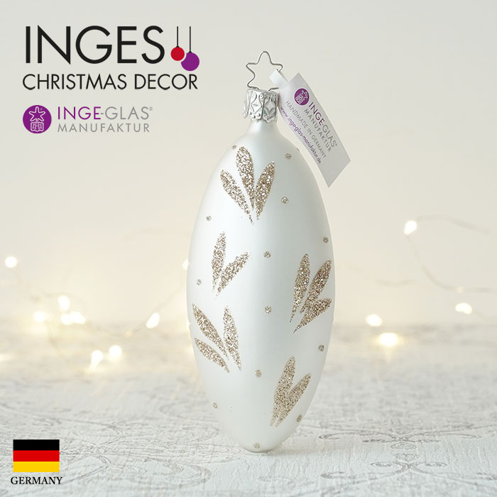 クリスマスツリー オーナメント ドイツ INGE-GLAS MANUFAKTUR（インゲ・グラス）ガラス ドロップ ヴィンテージブロッサム パールホワイト 13cm _[100239]  s60