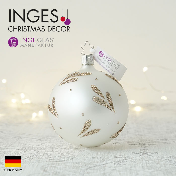 クリスマスツリー オーナメント ドイツ INGE-GLAS MANUFAKTUR（インゲ・グラス）ガラス デコレーションボール ヴィンテージブロッサム パールホワイト 8cm _[100242]  s60