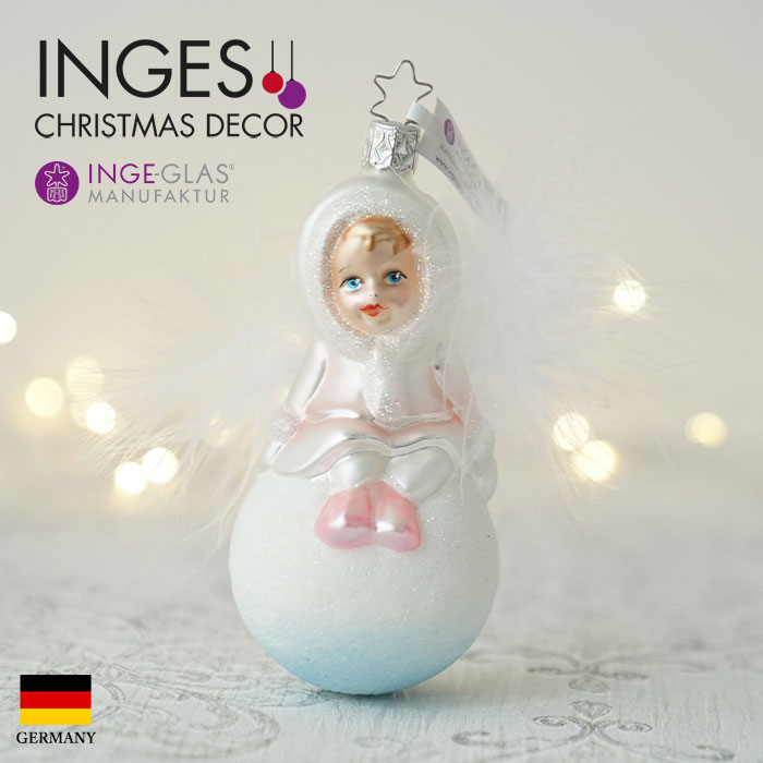 クリスマスツリー オーナメント ドイツ INGE-GLAS MANUFAKTUR（インゲ・グラス）雪だるまに乗った少女 12.5ｃｍ _[100244]  s60