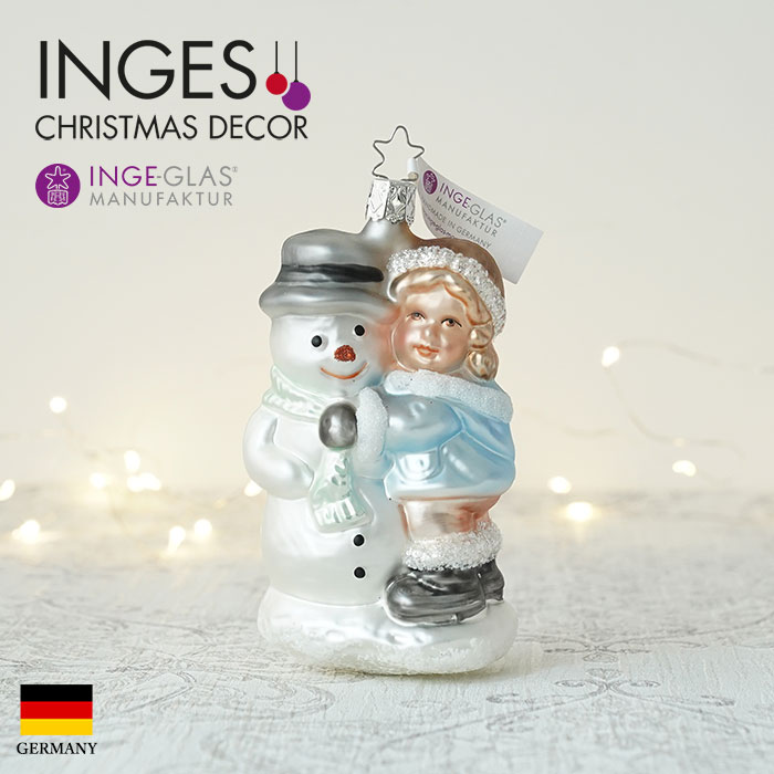 クリスマスツリー オーナメント ドイツ INGE-GLAS MANUFAKTUR（インゲ・グラス）ガラス かわいい雪だるまとこども 12.5cm _[100245]  送料無料