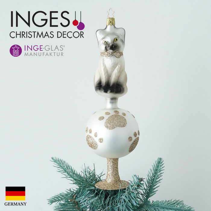 クリスマスツリー オーナメント ドイツ INGE-GLAS MANUFAKTUR（インゲ・グラス）ネコのフィニアル ねこ 猫 動物 アニマル 25.5cm _[100272]  s80