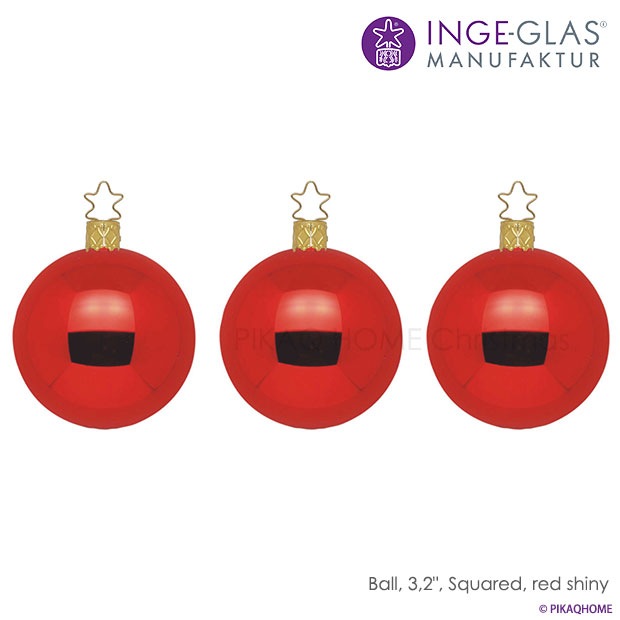 クリスマスツリー オーナメントボールセット ドイツ INGE-GLAS MANUFAKTUR（インゲ・グラス）ガラス デコレーションボール レッド シャイニー 8cm 3個入 _[100277]  s60