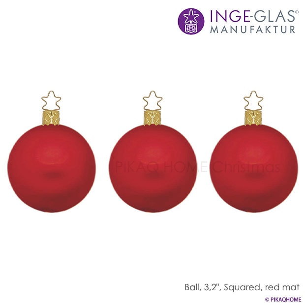 クリスマスツリー オーナメントボールセット ドイツ INGE-GLAS MANUFAKTUR（インゲ・グラス）ガラス デコレーションボール レッド マット 8cm 3個入 _[100282]  s60