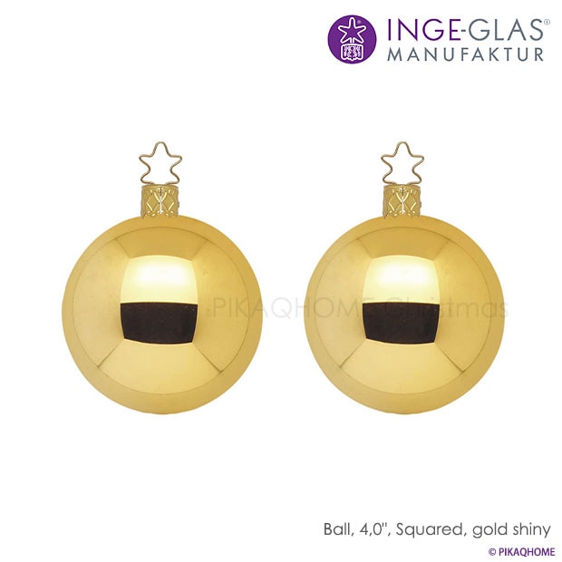クリスマスツリー オーナメントボールセット ドイツ INGE-GLAS MANUFAKTUR（インゲ・グラス）ガラス デコレーションボール インカゴールド シャイニー 10cm 2個入 _[100288]  s60