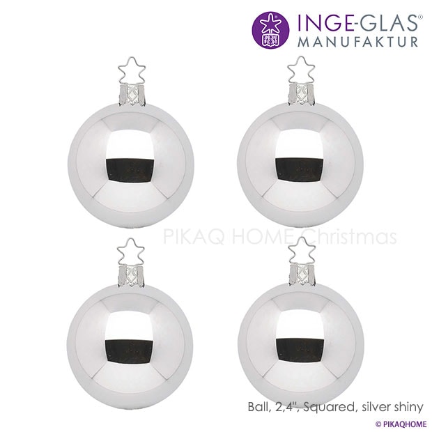 クリスマスツリー オーナメントボールセット ドイツ INGE-GLAS MANUFAKTUR（インゲ・グラス）ガラス デコレーションボール シルバー シャイニー 6cm 4個入 _[100296]  s60