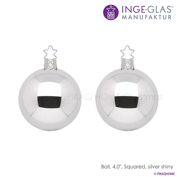 クリスマスツリー オーナメントボールセット ドイツ INGE-GLAS MANUFAKTUR（インゲ・グラス）ガラス デコレーションボール シルバー シャイニー 10cm 2個入 _[100298]  s60