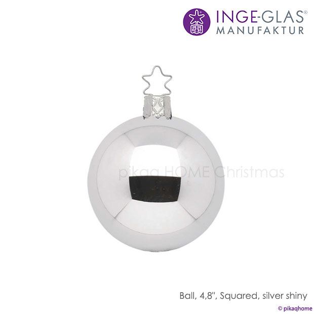 【100299】 クリスマスツリー オーナメント ドイツ INGE-GLAS MANUFAKTUR（インゲ・グラス）ボール シルバー シャイニー 12cm 単品