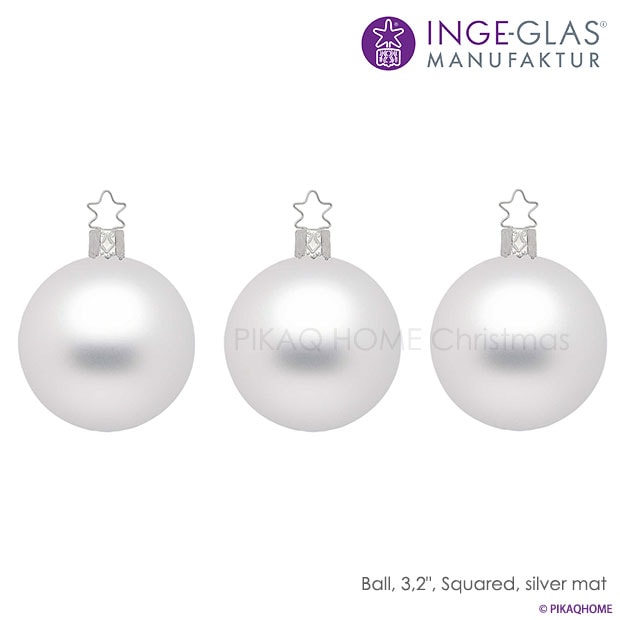クリスマスツリー オーナメントボールセット ドイツ INGE-GLAS MANUFAKTUR（インゲ・グラス）ガラス デコレーションボール ホワイトマット 8cm 3個入 _[100302]  s60