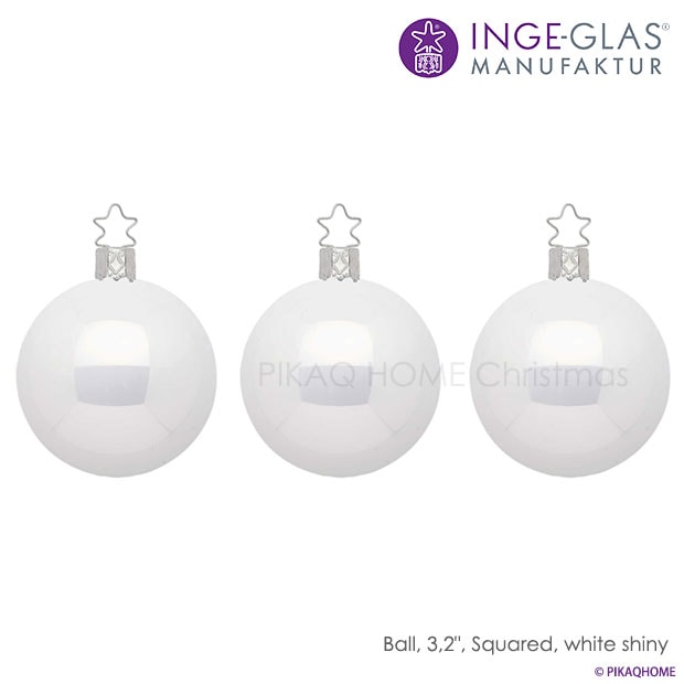 【100307】 クリスマスツリー オーナメント ドイツ INGE-GLAS MANUFAKTUR（インゲ・グラス）ボール 磁器ホワイトパール 8cm 3個入