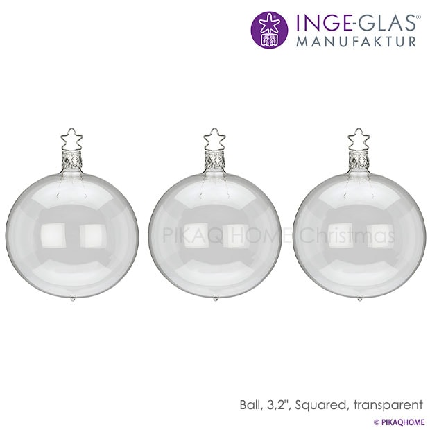 クリスマスツリー オーナメント ドイツ INGE-GLAS MANUFAKTUR（インゲ・グラス）ボール 透明クリア 8cm 3個入 _[100312]