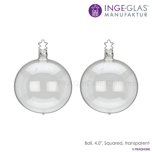 【100313】 クリスマスツリー オーナメント ドイツ INGE-GLAS MANUFAKTUR（インゲ・グラス）ボール 透明クリア 10cm 2個入