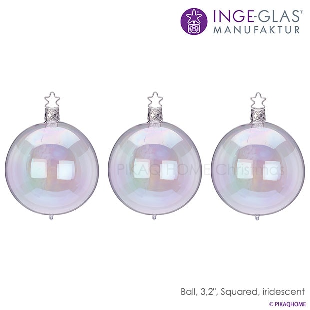 クリスマスツリー オーナメントボールセット ドイツ INGE-GLAS MANUFAKTUR（インゲ・グラス）ガラス デコレーションボール 玉虫色（シャボン色）8cm 3個入 _[100317]  s60